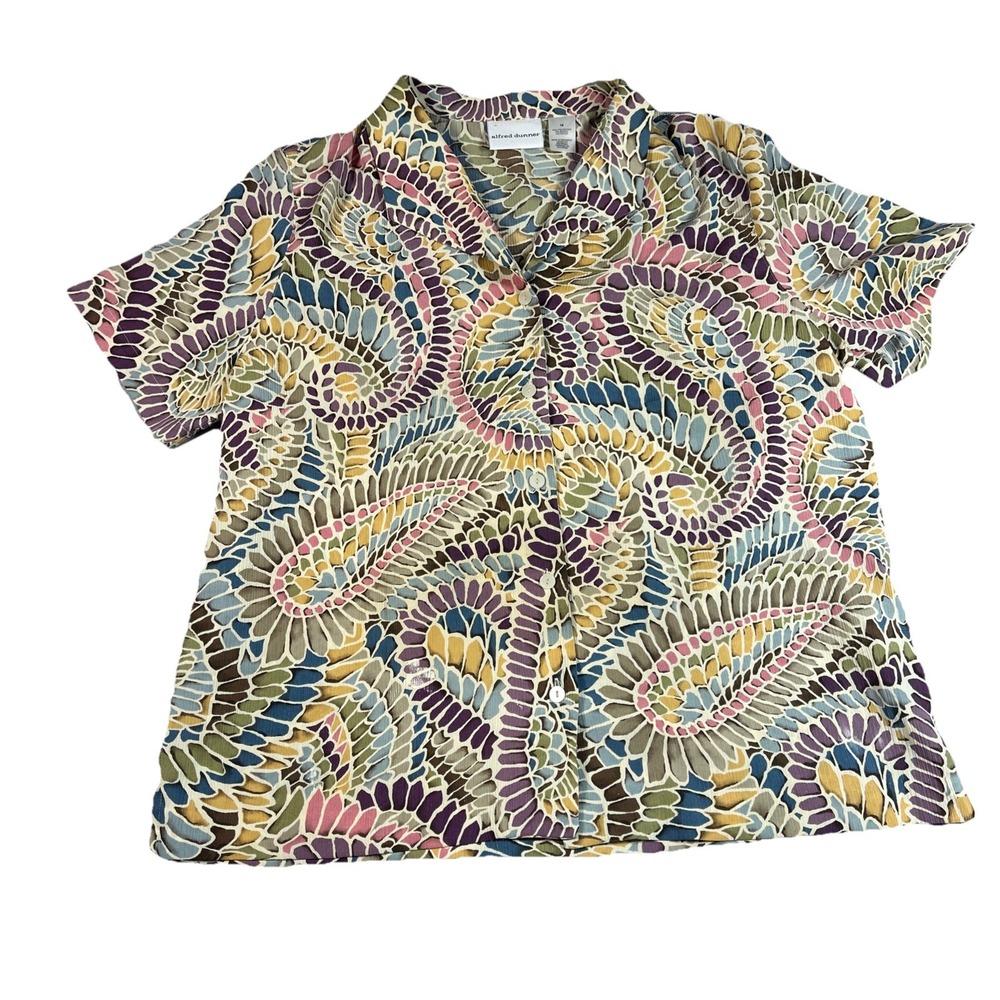 Alfred Dunner Size 16 Floral Paisley Short Sleeve Blouse Multicolor Button Front